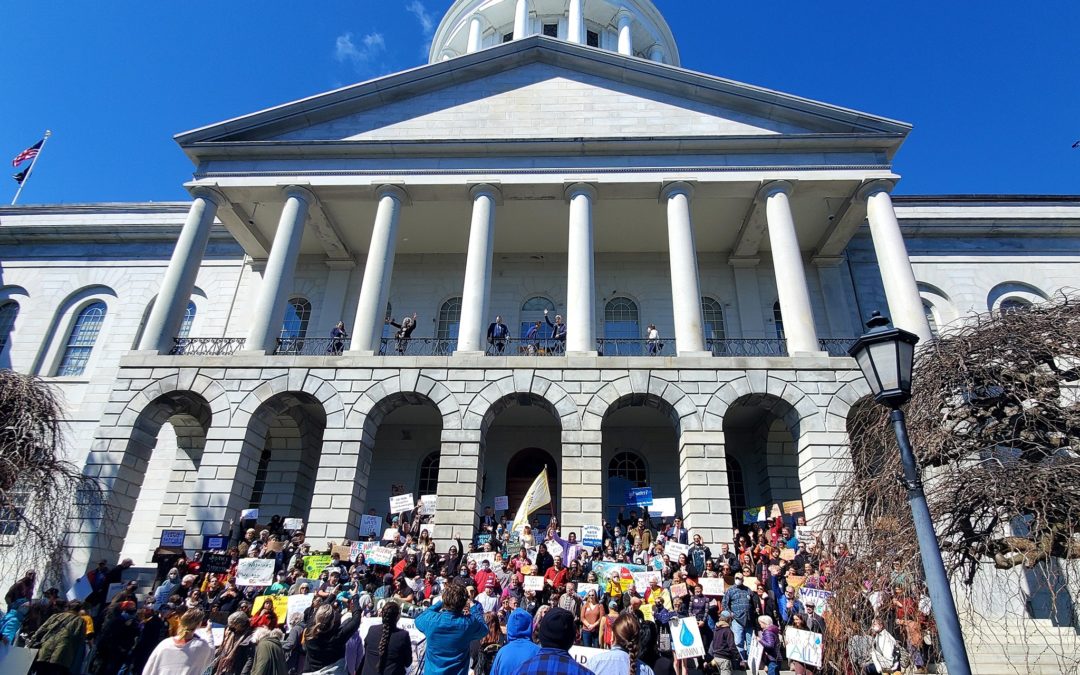 Large crowd protests outside Maine State House