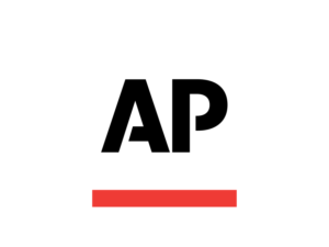 Associated Press logo, Letters A and P in black on white background with red stripe across the bottom