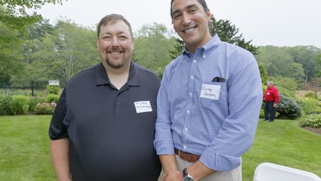 House Minority Leader Billy Bob Faulkingham and Passamaquoddy Citizen Corey Hinton. House Minority Leader Billy Bob Faulkingham and Passamaquoddy Citizen Corey Hinton standing side by side smiling.
