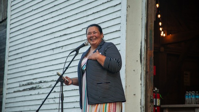 Maliseet Chief Clarissa Sabattis speaks at the event.